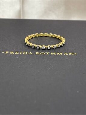Freida Rothman Gold & Black Rhodium Sterling SIlver Stacking Ring NWT $125